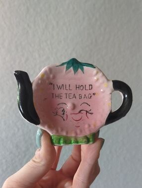 Vintage Pink Ceramic Teapot Tea Bag Holder